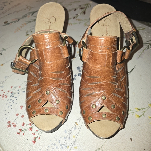 Jessica Simpson Brown Leather Mules with Braided Detail - Picture 1 of 7